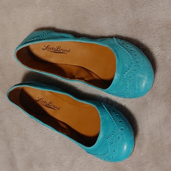 Women's Turquoise Lucky Brand Leather Ballet Flats - Picture 1 of 9